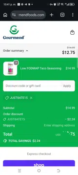 JUST8ATE15 coupon verification screenshot