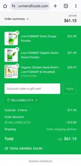 Bellasbelly15 coupon verification screenshot