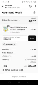 MOLLY15 coupon verification screenshot