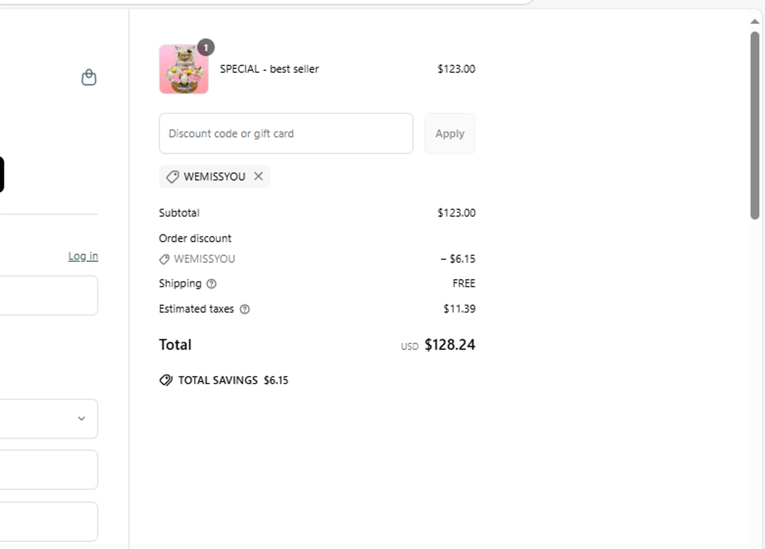 Gourmet Gift 4U promo code screenshot showing code wemissyou applied at Gourmet Gift 4U checkout page. Uploaded by SimplyCodes community member MagnificentExpert8147 on Jun 25, 2025