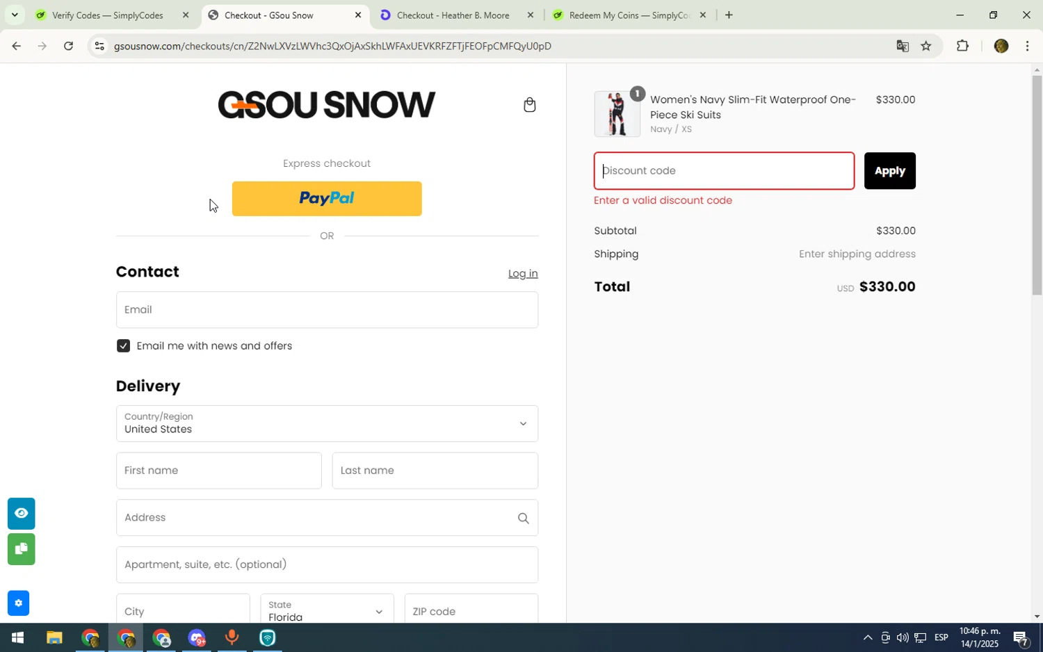 Gou Snow promo code screenshot showing code GS20 applied at Gou Snow checkout page. Uploaded by SimplyCodes community member sfdfgdsfgdfgdfg on Jan 15, 2025