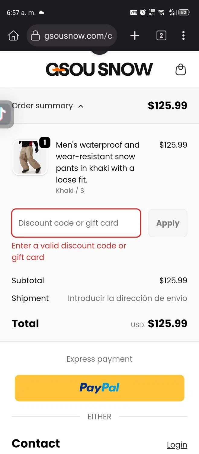 Gou Snow promo code screenshot showing code AUSAVE45 applied at Gou Snow checkout page. Uploaded by SimplyCodes community member Thorfinn on Sep 20, 2025