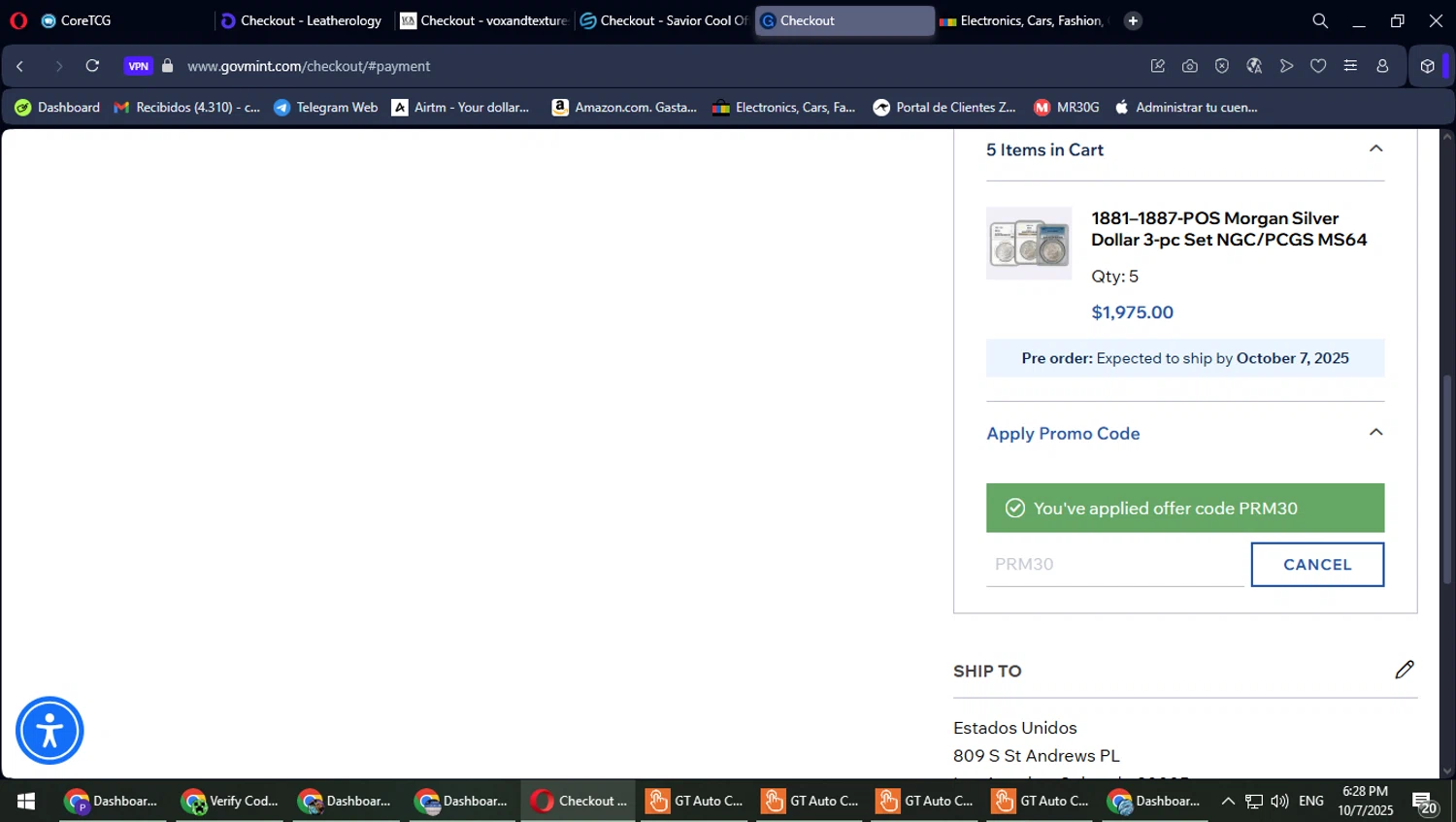 GovMint discount code screenshot showing code PRM30 applied at GovMint checkout page. Uploaded by SimplyCodes community member MaitoGai on Oct 7, 2025