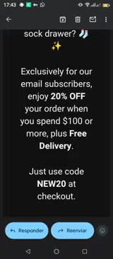 NEW20 coupon verification screenshot