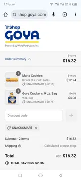 Goya Foods coupon verification screenshot