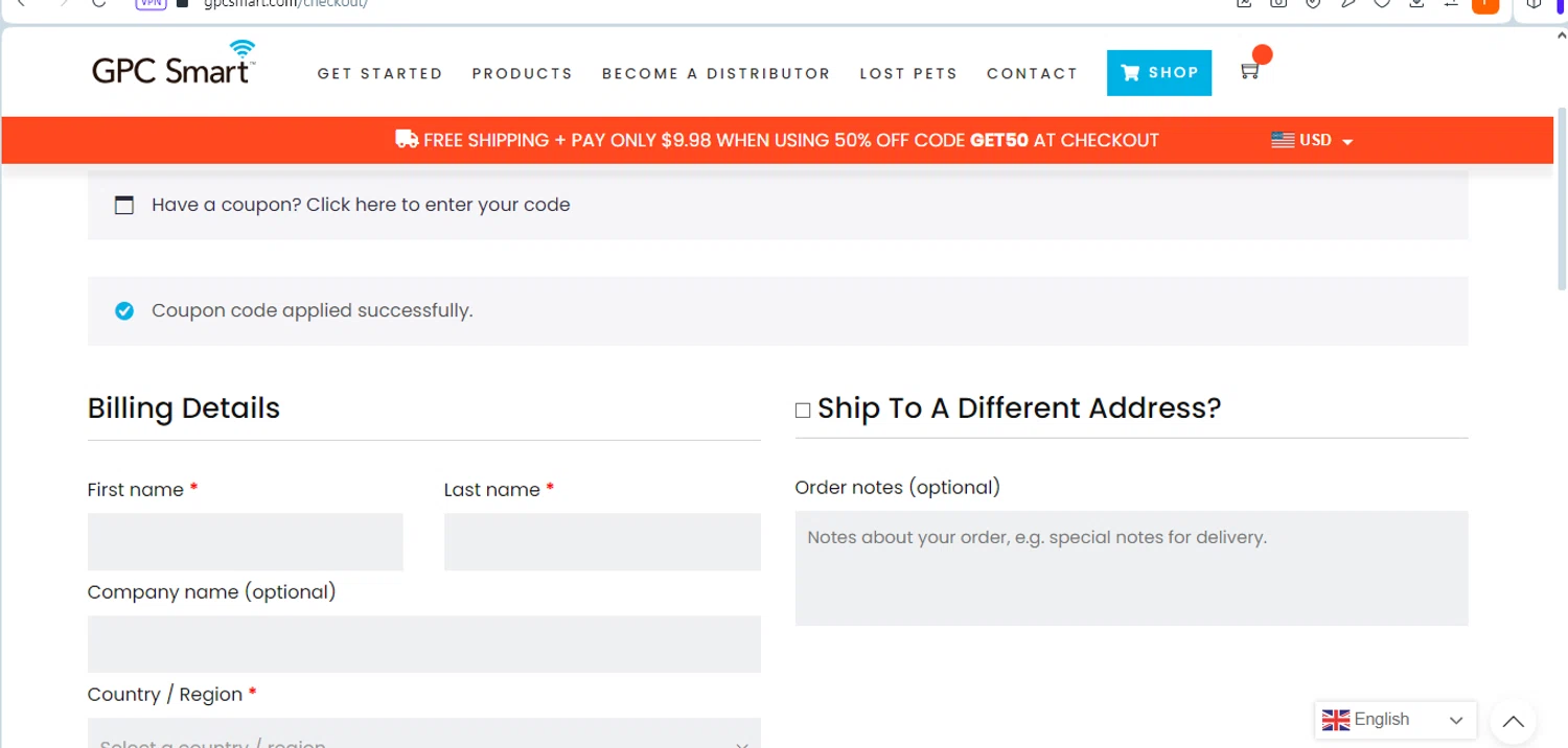 GPC Smart checkout page showing GPC Smart promo code box | Screenshot taken by SimplyCodes community member on Jan 1, 2024
