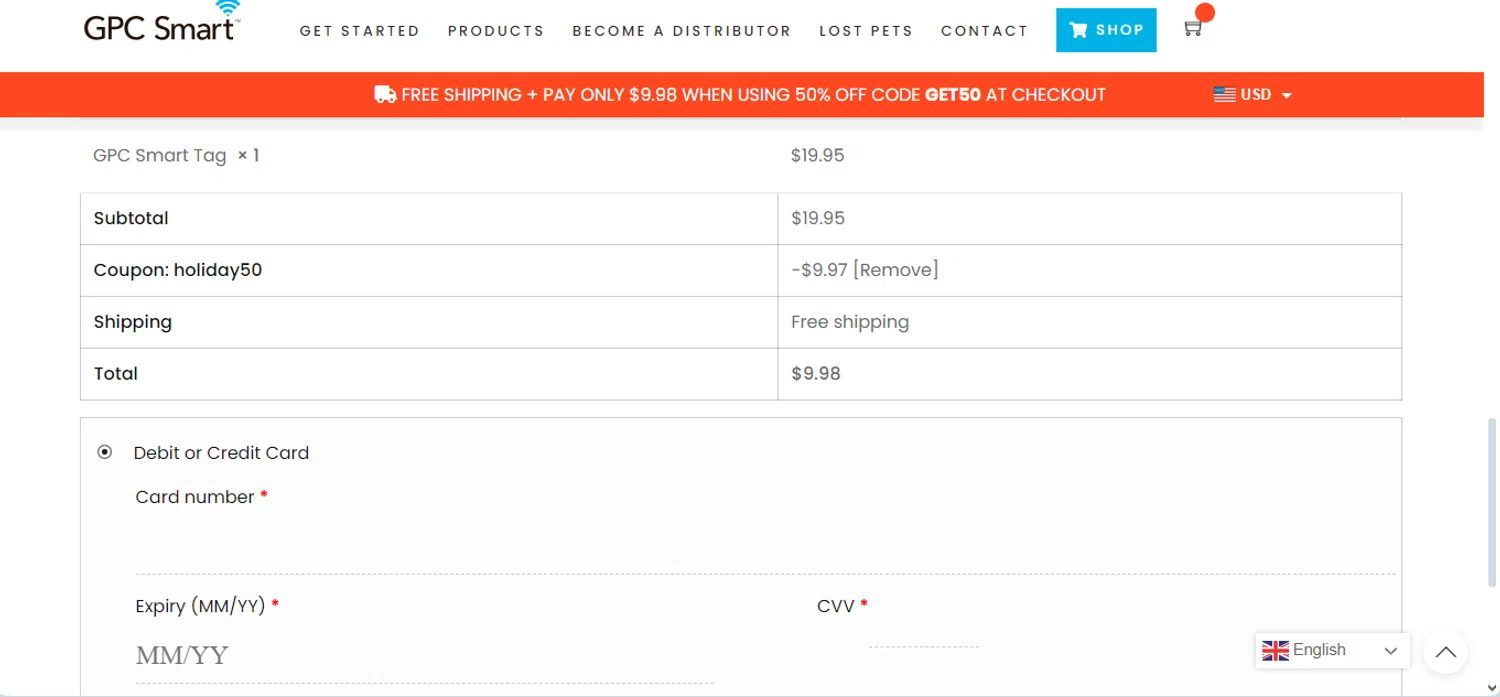 GPC Smart checkout page showing GPC Smart promo code box | Screenshot taken by SimplyCodes community member on Dec 3, 2023