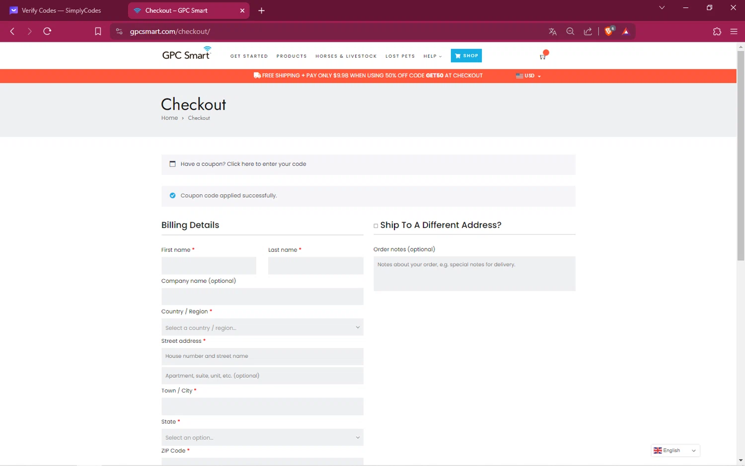 GPC Smart checkout page showing GPC Smart promo code box | Screenshot taken by SimplyCodes community member on Mar 6, 2024