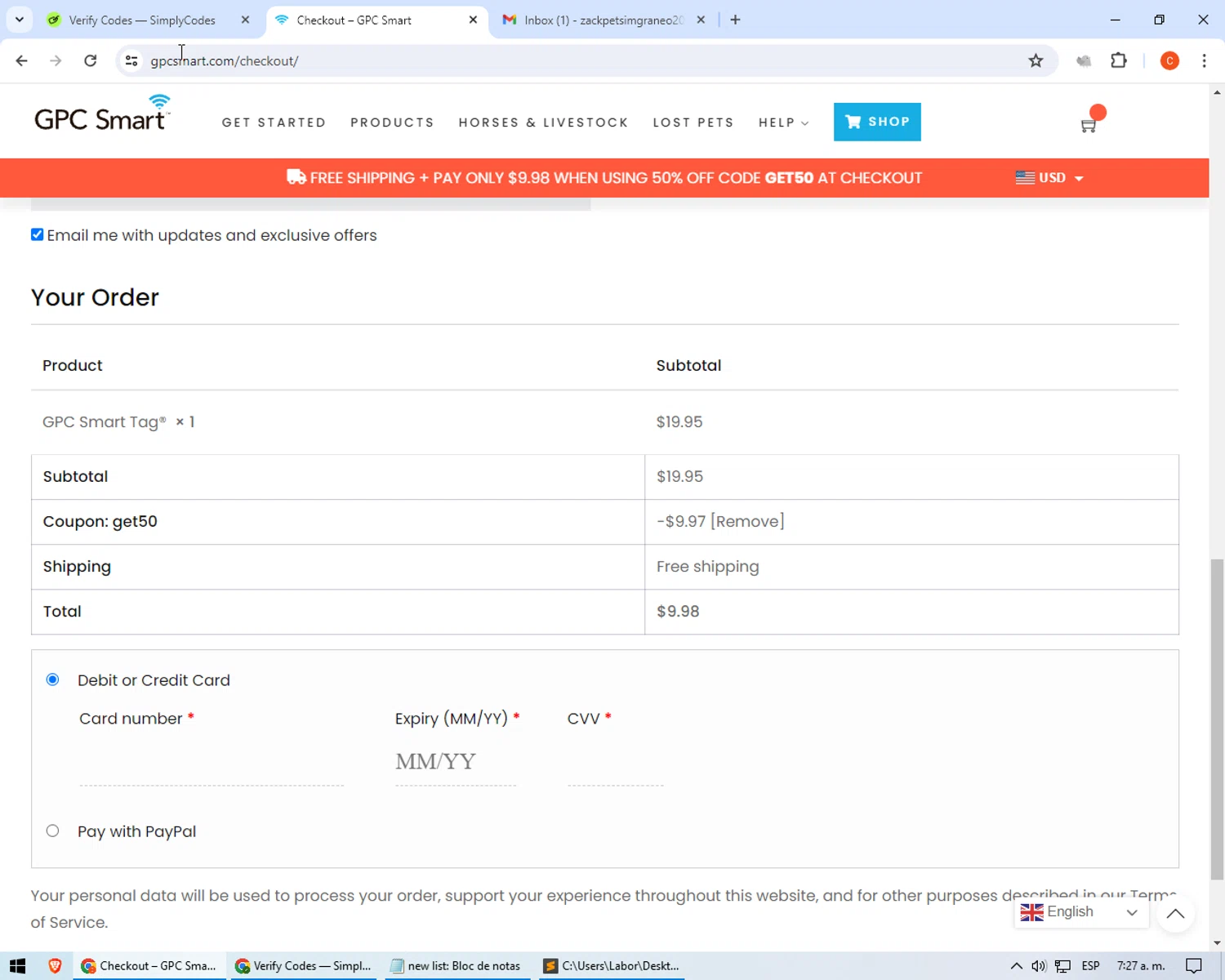 GPC Smart checkout page showing GPC Smart promo code box | Screenshot taken by SimplyCodes community member on May 3, 2024