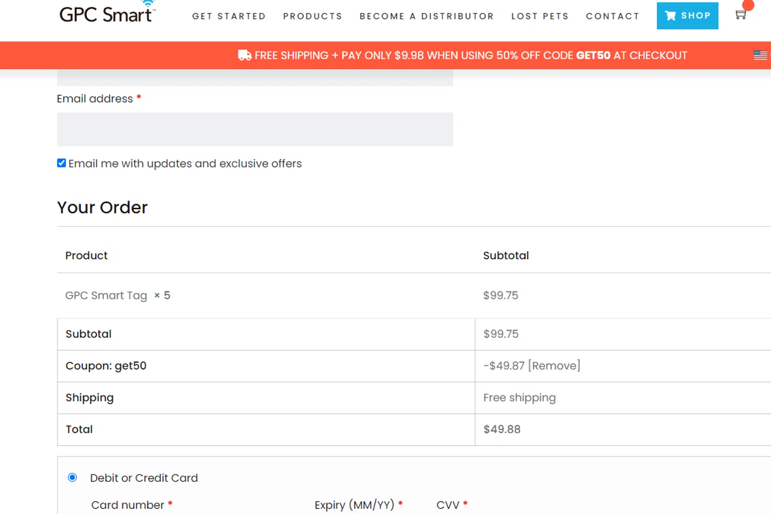 GPC Smart checkout page showing GPC Smart promo code box | Screenshot taken by SimplyCodes community member on Dec 10, 2023
