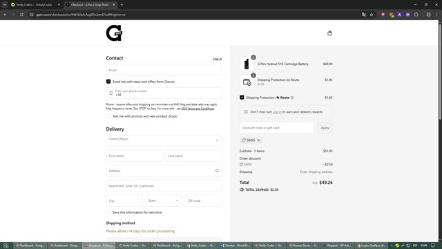 G Pen checkout page showing G Pen discount code box | Screenshot taken by SimplyCodes community member on Sep 4, 2025