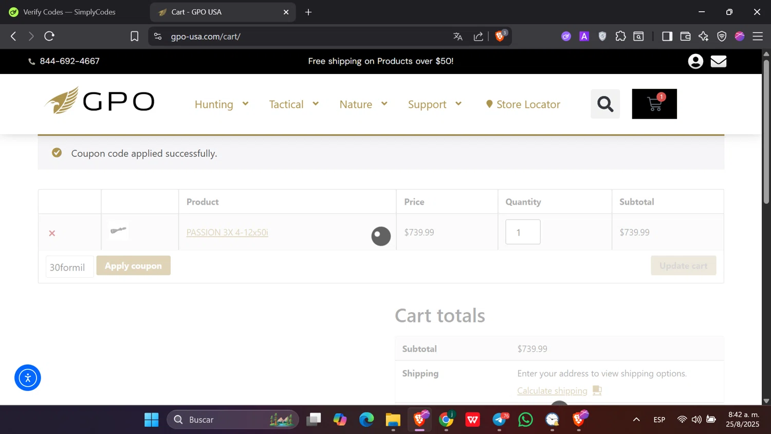 GPO USA promo code screenshot showing code 30formil applied at GPO USA checkout page. Uploaded by SimplyCodes community member hanzell2 on Aug 25, 2025
