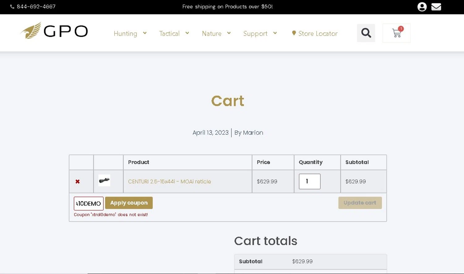 GPO USA promo code screenshot showing code XTRA10DEMO applied at GPO USA checkout page. Uploaded by SimplyCodes community member LAMINEJAMAL on May 23, 2025