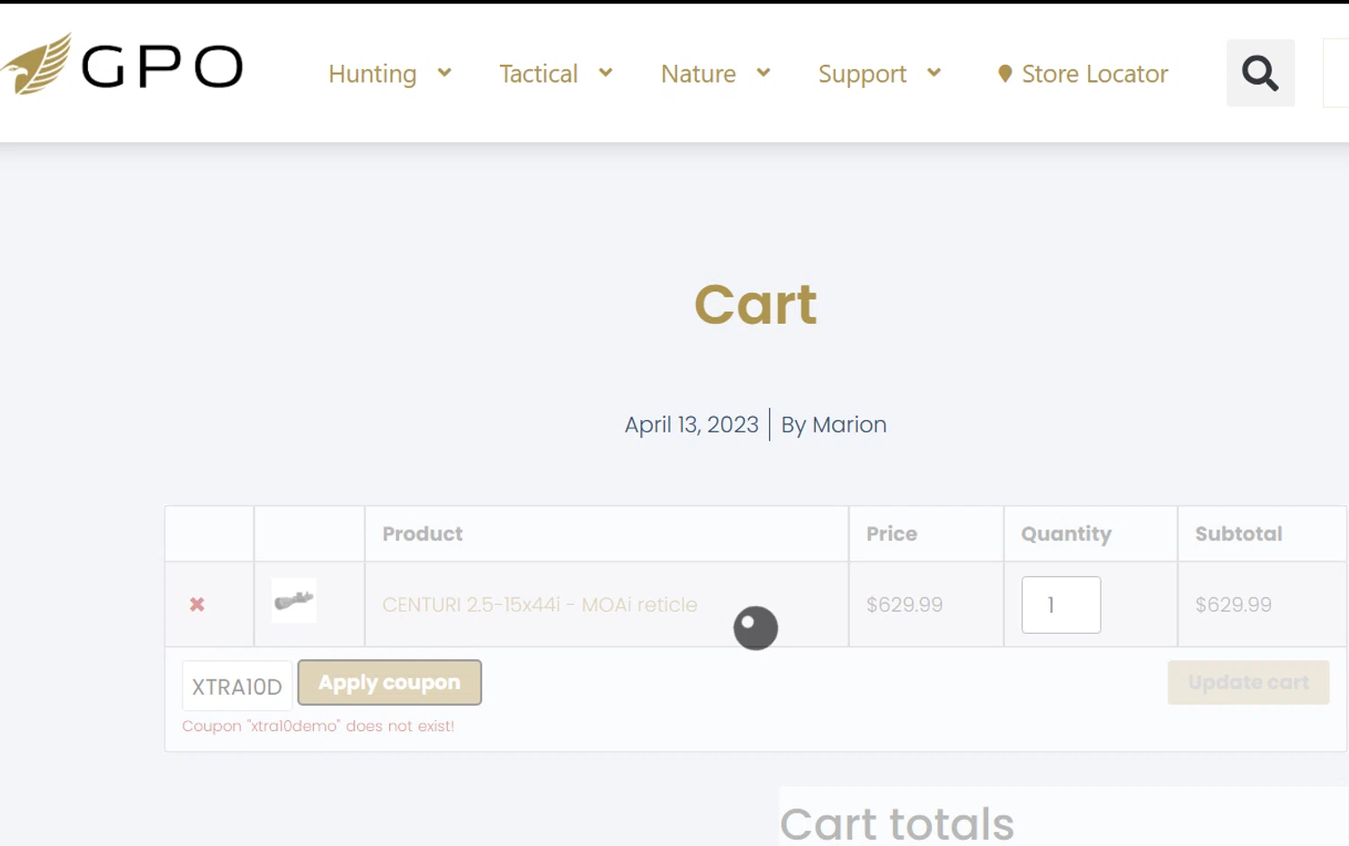 GPO USA promo code screenshot showing code XTRA10DEMO applied at GPO USA checkout page. Uploaded by SimplyCodes community member Sanemi on May 23, 2025