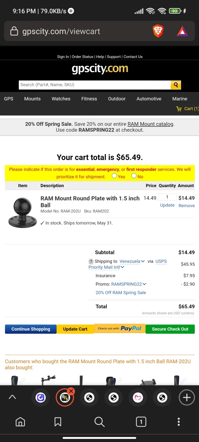 GPS City checkout page showing GPS City promo code box | Screenshot taken by SimplyCodes community member on May 30, 2022