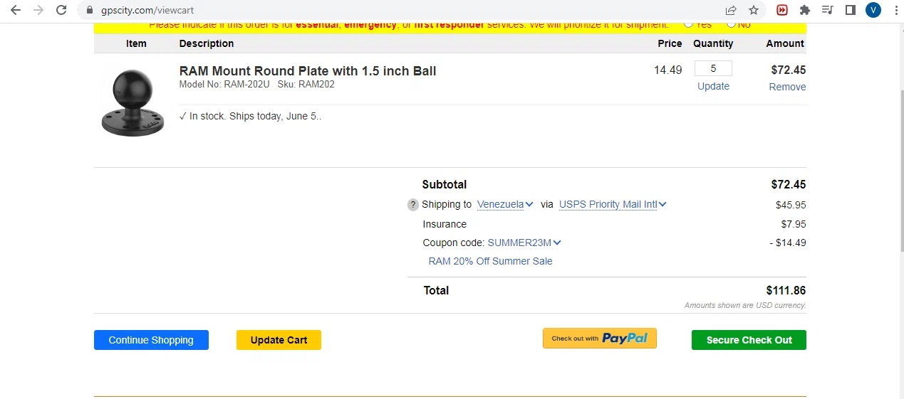 GPS City checkout page showing GPS City promo code box | Screenshot taken by SimplyCodes community member on Jun 5, 2023