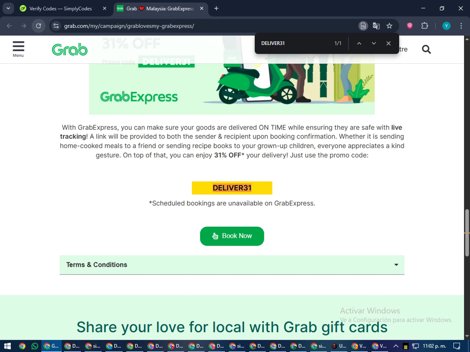 Grab promo code screenshot showing code DELIVER31 applied at Grab checkout page. Uploaded by SimplyCodes community member RoyalEagle4794 on Dec 19, 2025
