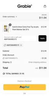 AMYSWARES15 coupon verification screenshot