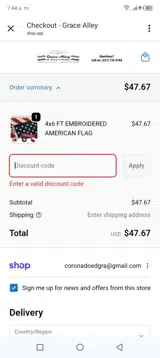 Grace Alley coupon verification screenshot