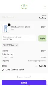 HAPPYDAY coupon verification screenshot
