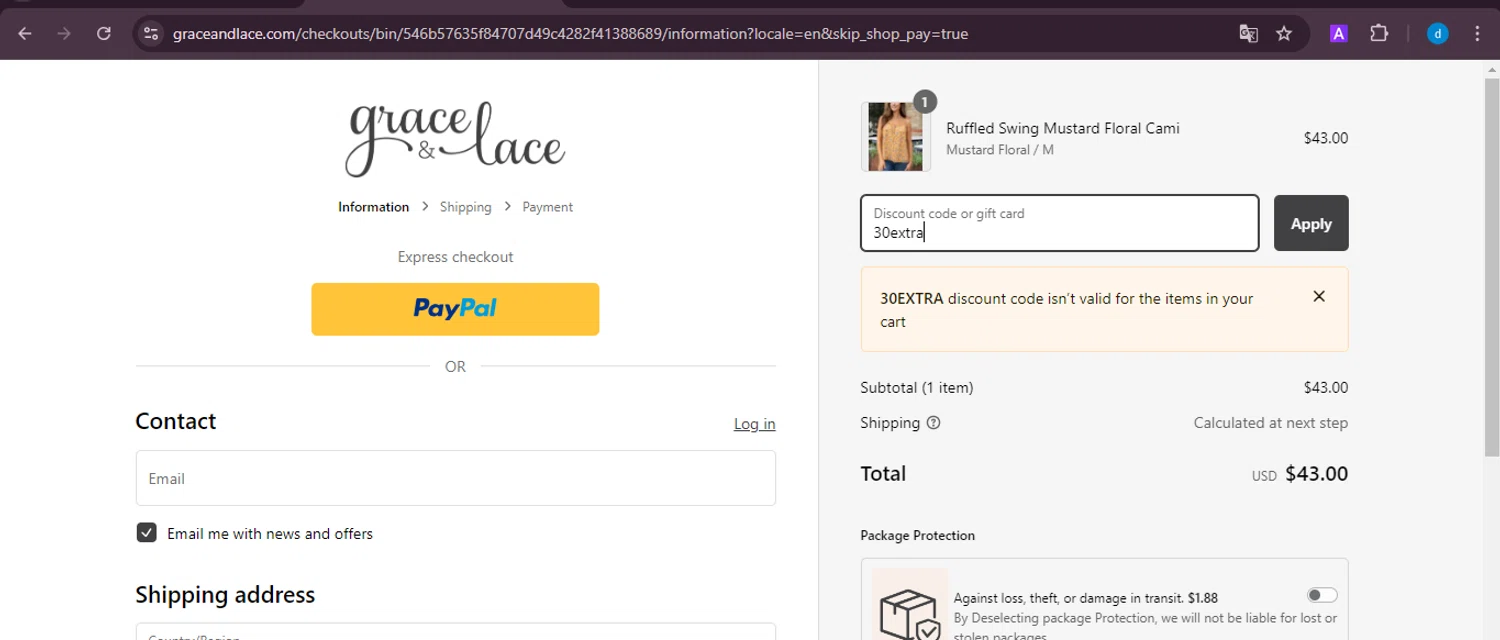 where to use Grace And Lace promo code box