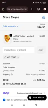 WELCOME coupon verification screenshot