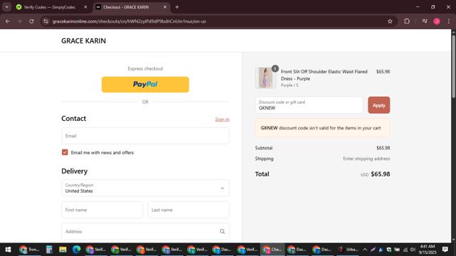 Grace Karin checkout page showing Grace Karin discount code box | Screenshot taken by SimplyCodes community member on Sep 15, 2025