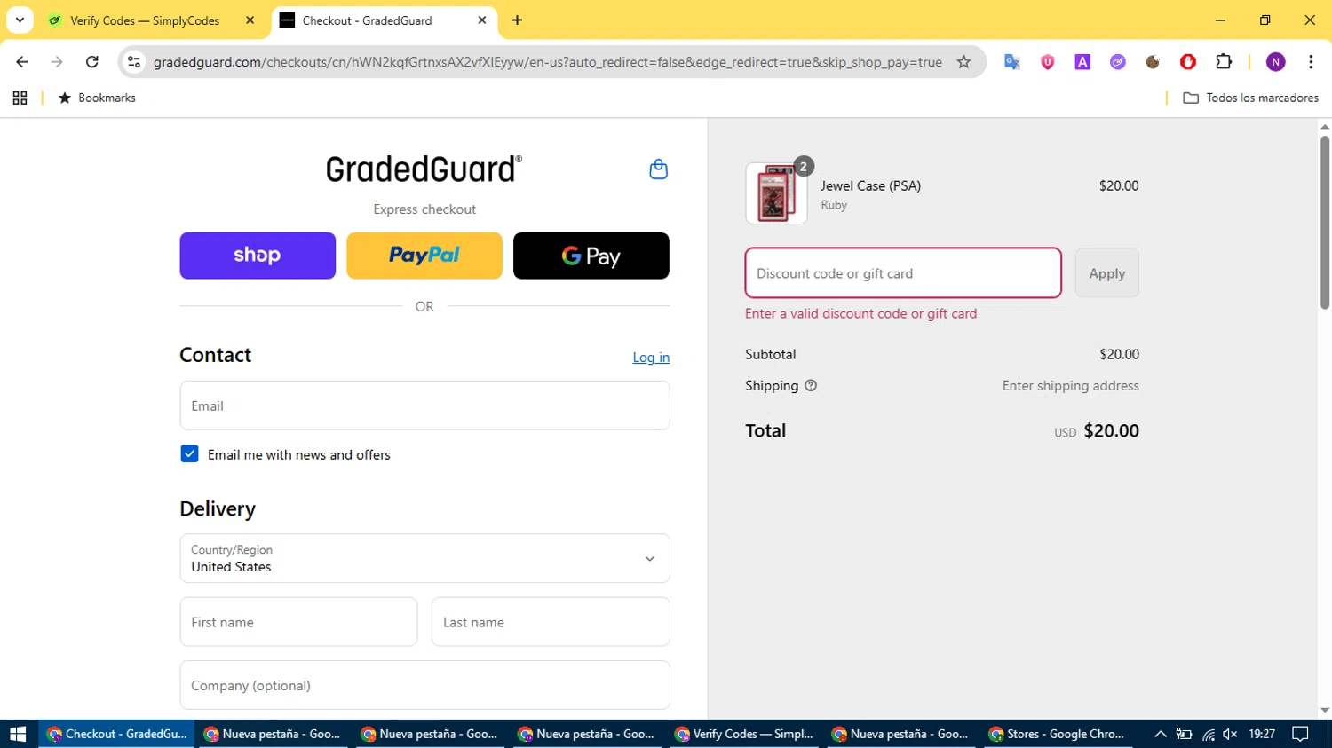 GradedGuard discount code screenshot showing code GMFIRED applied at GradedGuard checkout page. Uploaded by SimplyCodes community member CleverCurator2158 on Sep 8, 2025