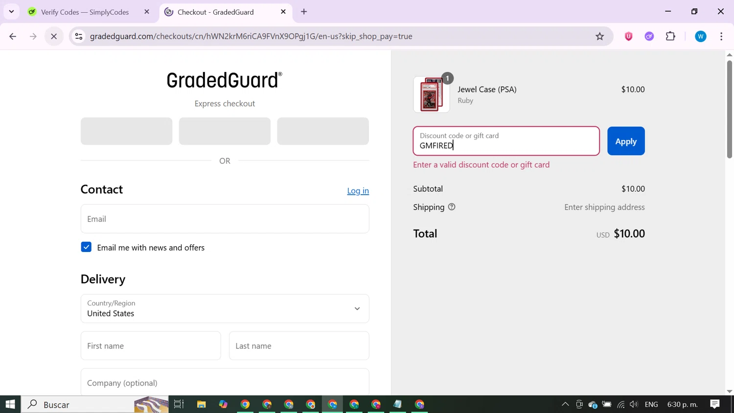 GradedGuard discount code screenshot showing code GMFIRED applied at GradedGuard checkout page. Uploaded by SimplyCodes community member CrownShopper7142 on Sep 8, 2025