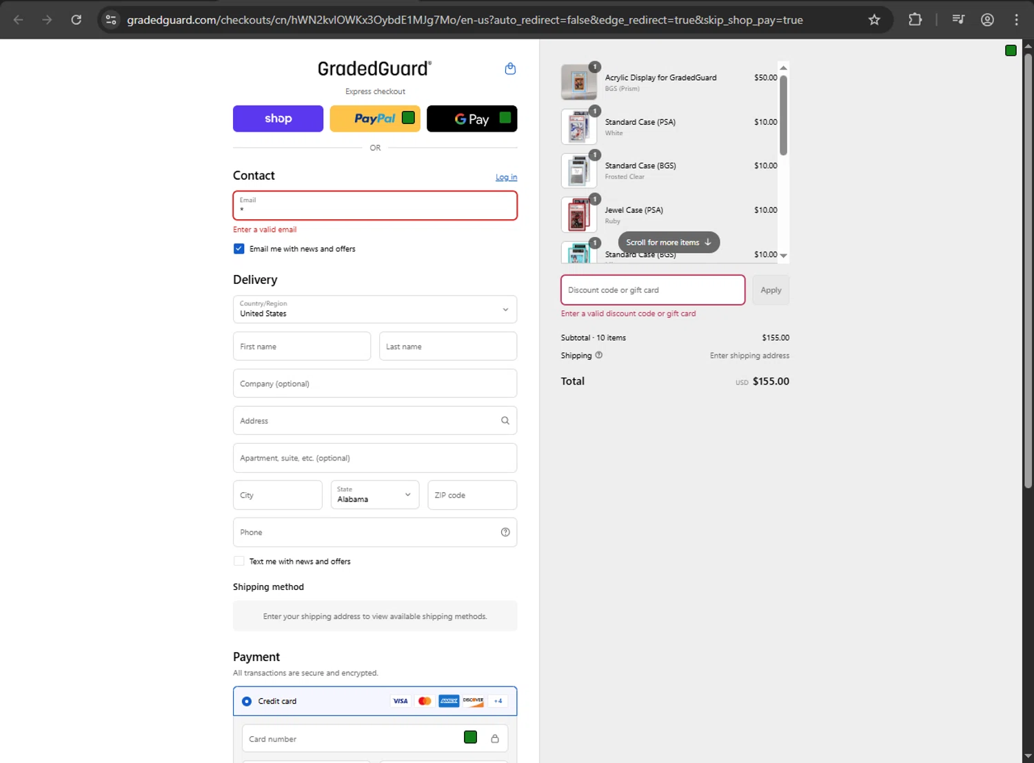 GradedGuard discount code screenshot showing code GMFIRED applied at GradedGuard checkout page. Uploaded by SimplyCodes community member Niideamrk on Sep 8, 2025