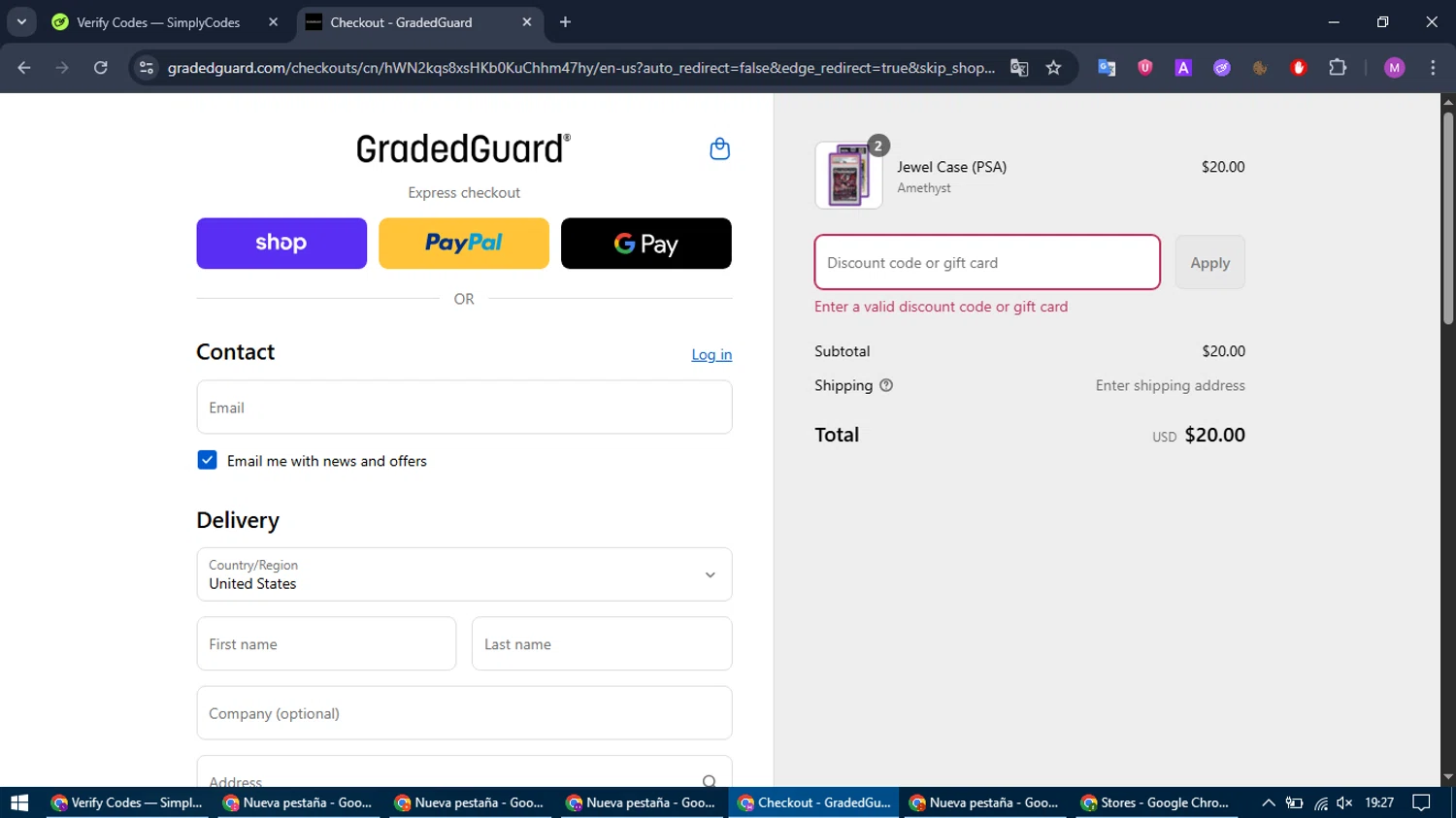 GradedGuard discount code screenshot showing code REDORBLUE applied at GradedGuard checkout page. Uploaded by SimplyCodes community member MightyTracker1549 on Sep 8, 2025