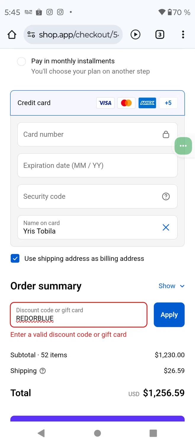 GradedGuard discount code screenshot showing code REDORBLUE applied at GradedGuard checkout page. Uploaded by SimplyCodes community member MightyTracker6651 on Sep 8, 2025