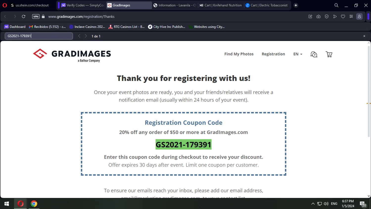 where to use Grad Images promo code box