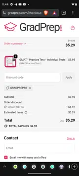 GRADPREP50 coupon verification screenshot
