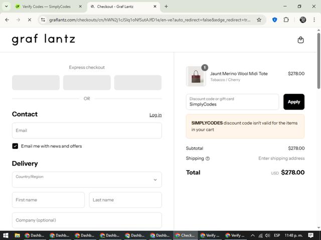 Graf Lantz checkout page showing Graf Lantz promo code box | Screenshot taken by SimplyCodes community member on Sep 8, 2025
