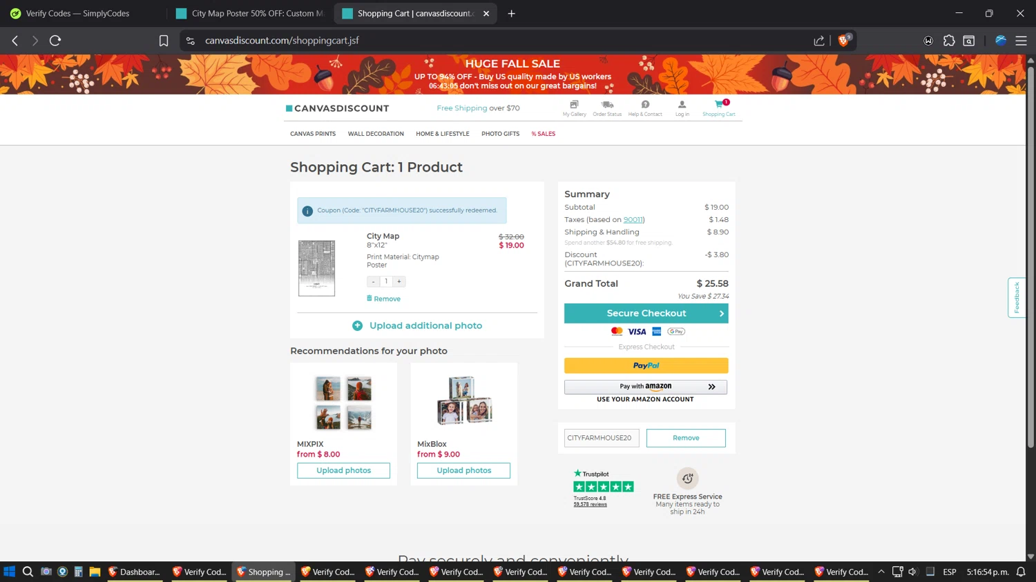 Grafomap coupon code screenshot showing code CITYFARMHOUSE20 applied at Grafomap checkout page. Uploaded by SimplyCodes community member Jgomez on Oct 11, 2025
