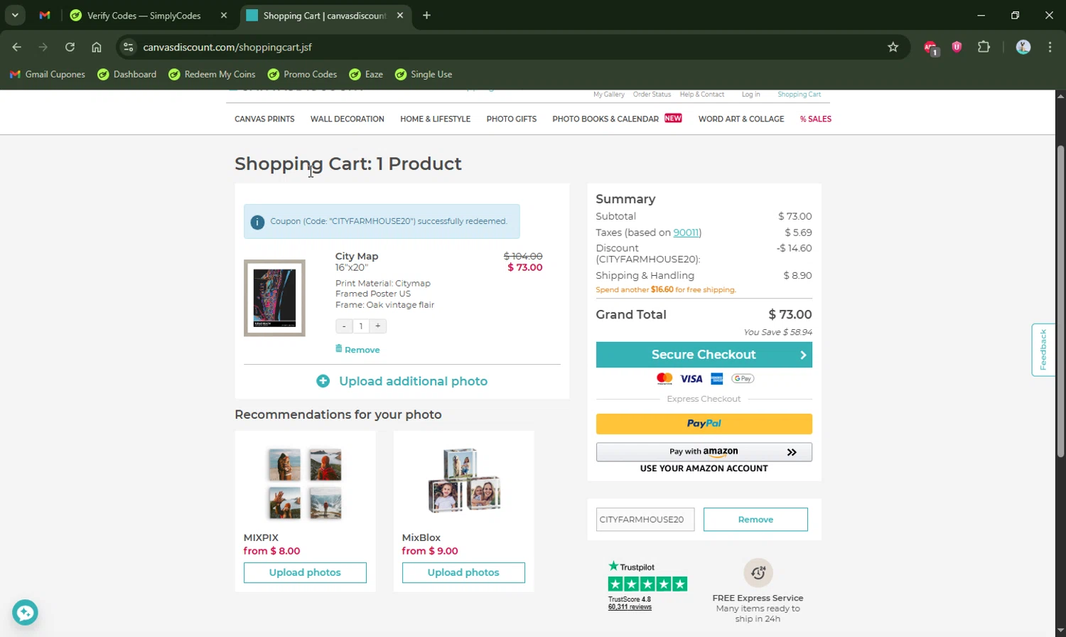 Grafomap coupon code screenshot showing code CITYFARMHOUSE20 applied at Grafomap checkout page. Uploaded by SimplyCodes community member LHaunter2 on Dec 8, 2025