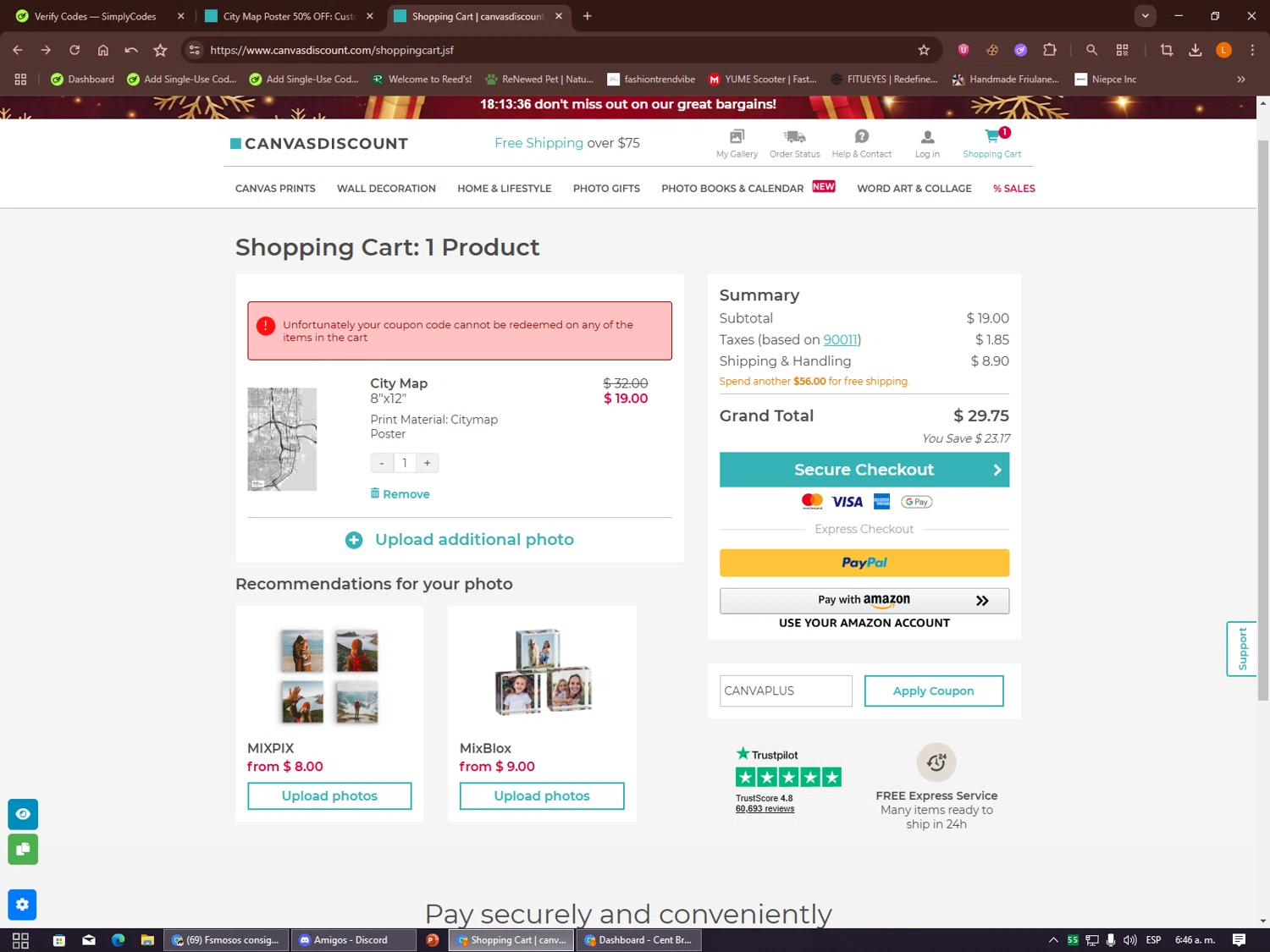 Grafomap coupon code screenshot showing code CANVAPLUS applied at Grafomap checkout page. Uploaded by SimplyCodes community member Alalee on Dec 26, 2025