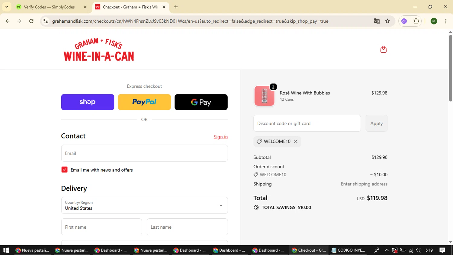 Graham + Fisk's promo code screenshot showing code WELCOME10 applied at Graham + Fisk's checkout page. Uploaded by SimplyCodes community member loversuper on Oct 18, 2025