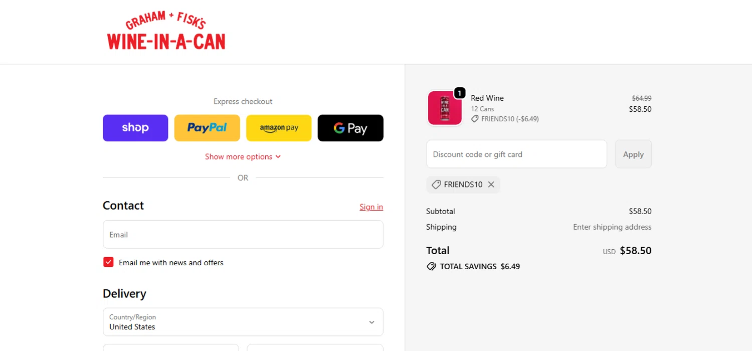 Graham + Fisk's promo code screenshot showing code FRIENDS10 applied at Graham + Fisk's checkout page. Uploaded by SimplyCodes community member CashAce9852 on Dec 27, 2025