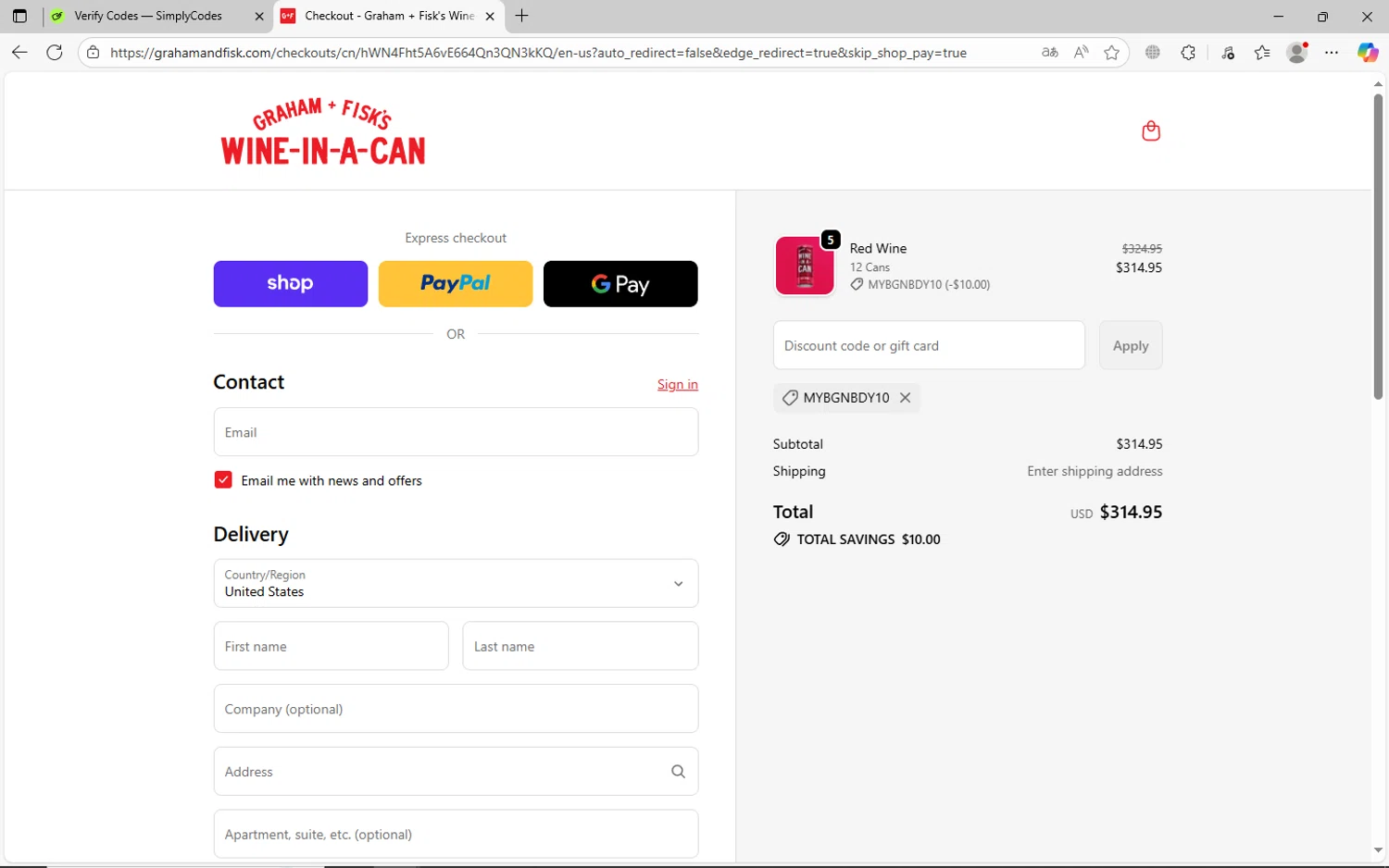 Graham + Fisk's promo code screenshot showing code MYBGNBDY10 applied at Graham + Fisk's checkout page. Uploaded by SimplyCodes community member jechtff10 on Oct 18, 2025