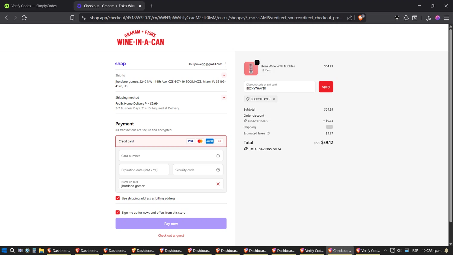 Graham + Fisk's promo code screenshot showing code BECKYTHAYER applied at Graham + Fisk's checkout page. Uploaded by SimplyCodes community member Sesshomaru on Oct 7, 2025