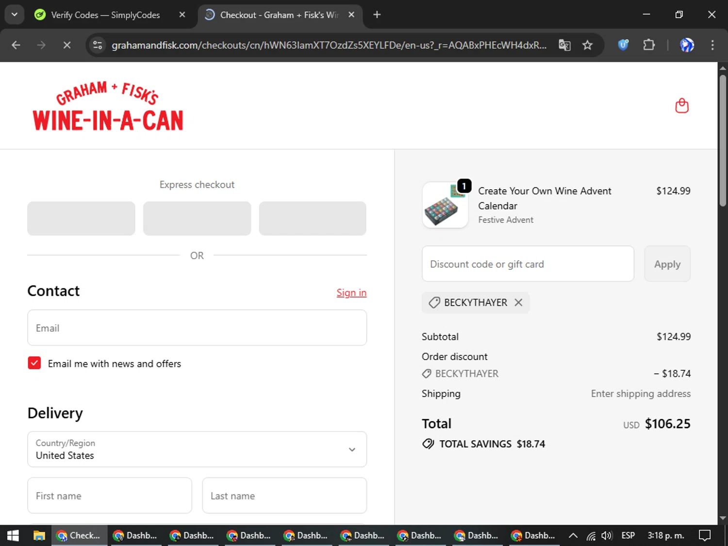 Graham + Fisk's promo code screenshot showing code BECKYTHAYER applied at Graham + Fisk's checkout page. Uploaded by SimplyCodes community member WiseHunter8213 on Dec 4, 2025
