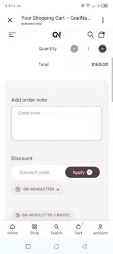 Grail Nation coupon verification screenshot