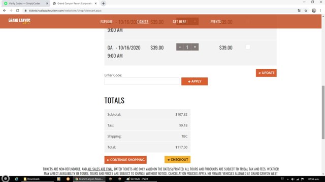 Grand Canyon West checkout page showing Grand Canyon West promo code box | Screenshot taken by SimplyCodes community member on Oct 6, 2020
