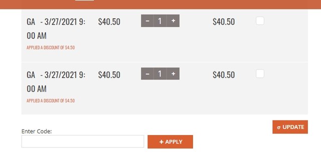 Grand Canyon West checkout page showing Grand Canyon West promo code box | Screenshot taken by SimplyCodes community member on Mar 22, 2021