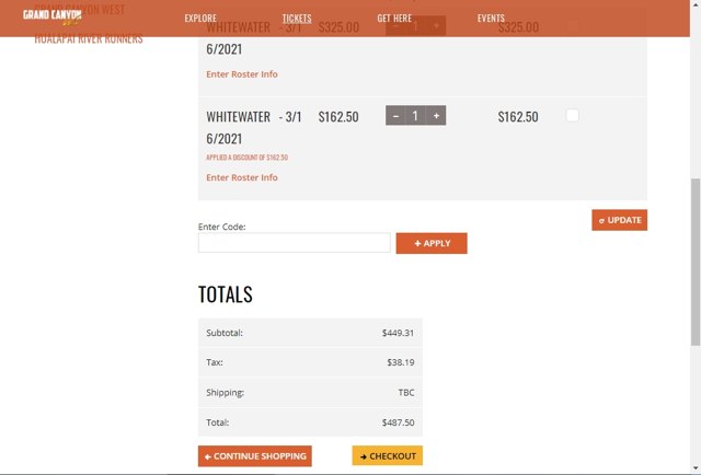 Grand Canyon West checkout page showing Grand Canyon West promo code box | Screenshot taken by SimplyCodes community member on Mar 6, 2021