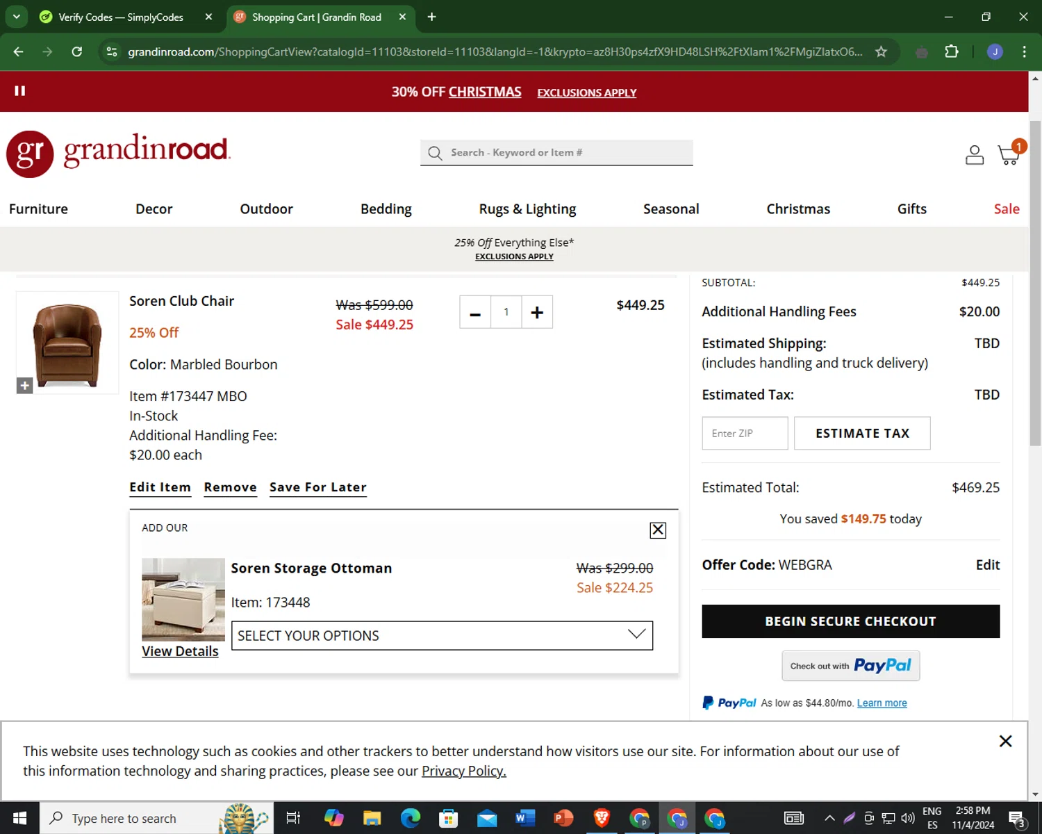 where to use Grandin Road promo code box