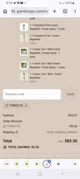 Grand Tongo coupon verification screenshot