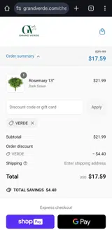 VERDE coupon verification screenshot